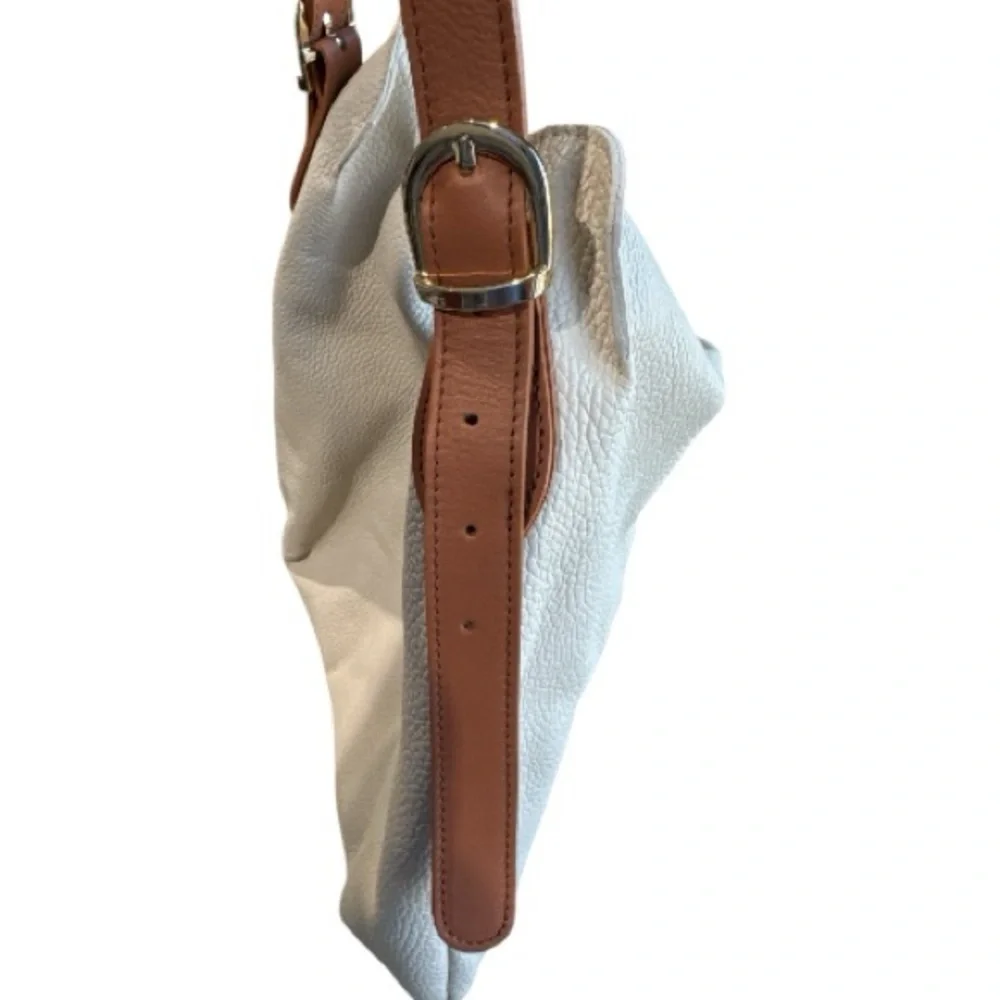 Valentina Italian Pebbled Leather Cream White Hobo Shoulder Bag Adjustable Strap